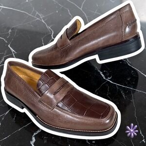 NWOT SANDRO MOSCOLONI Croc Embossed Leather Penny Loafers‎ | Brown | Men's 9D